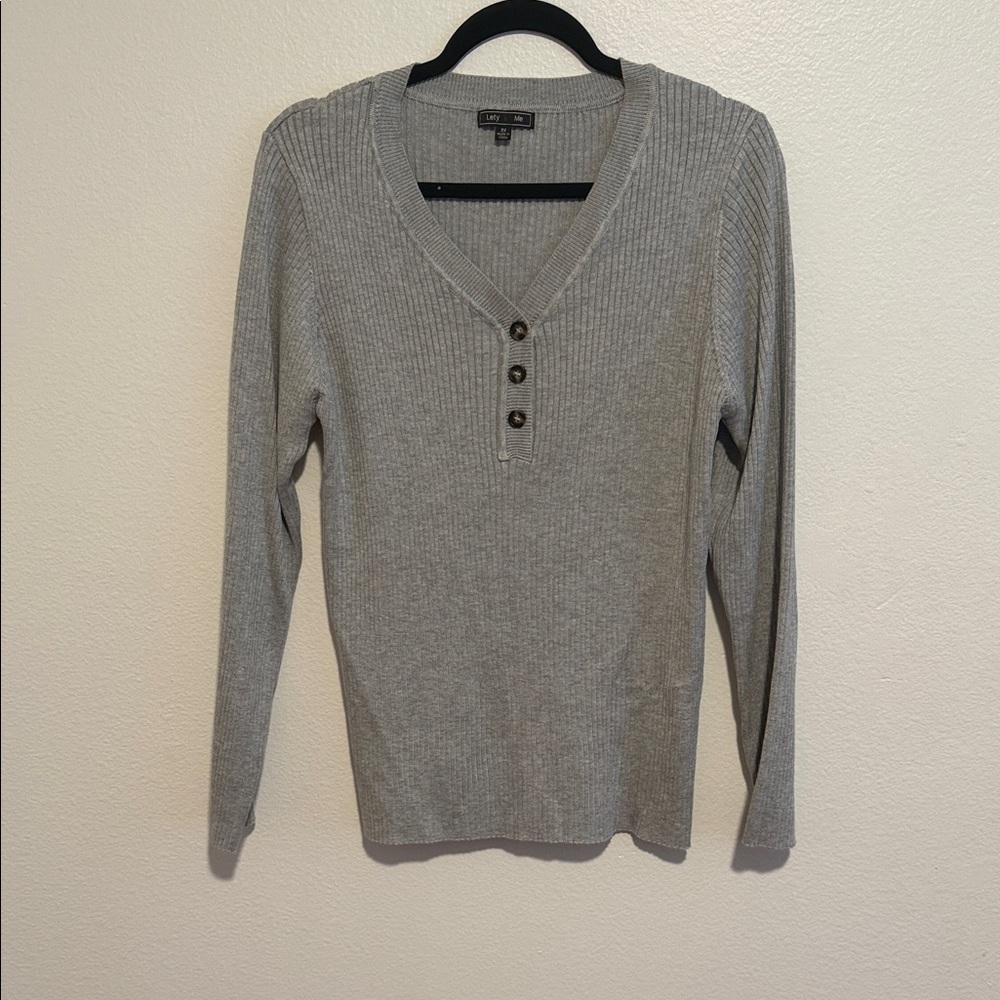 Elegant Gray V-Neck Sweater with Button Detail